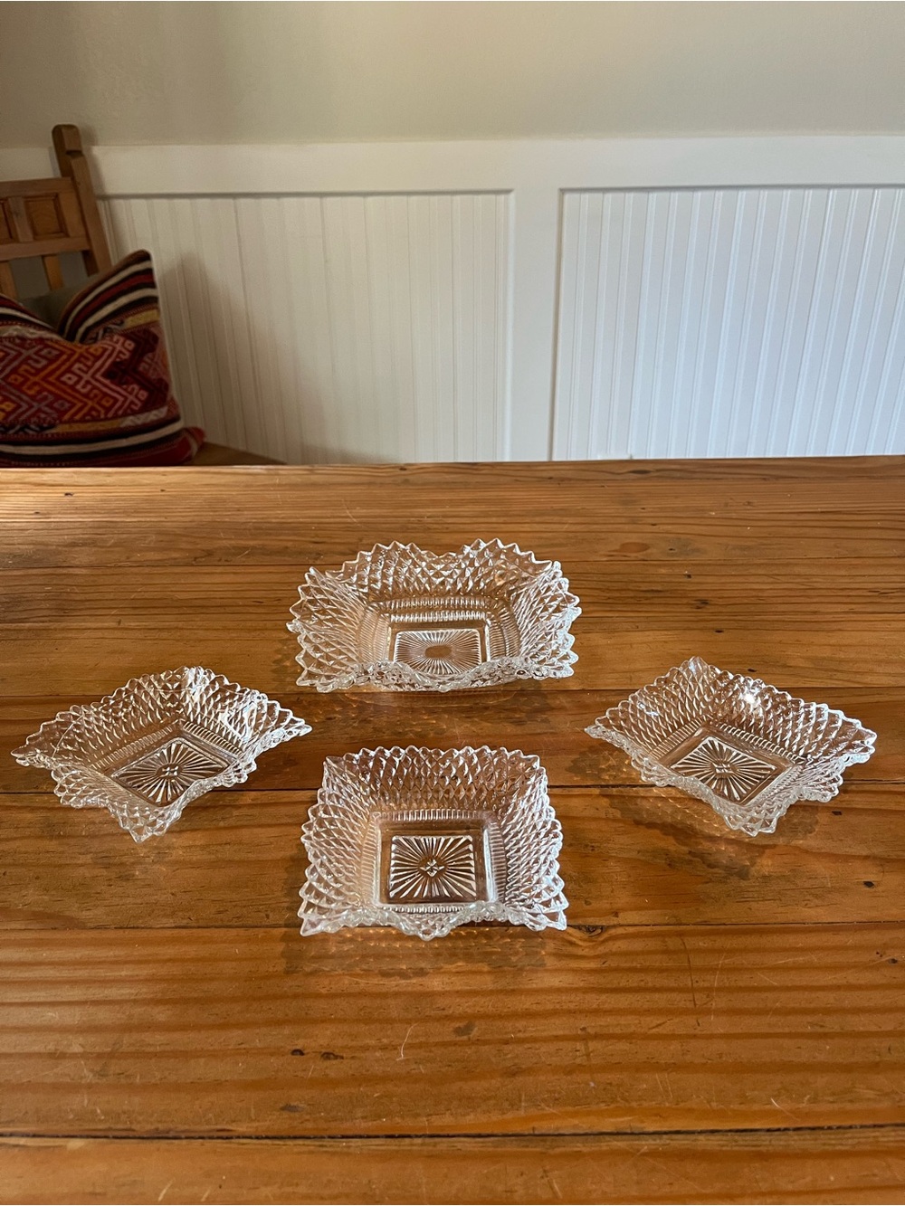 Vintage Indiana Glass Sawtooth and Ruffles Trinket/Candy Dishes -Set of 4